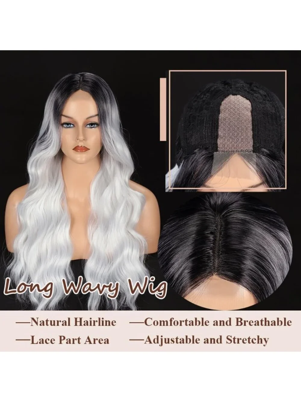 26 Inch Women's Ombre Grey Long Wavy Curly Hair Wig Halloween Cosplay